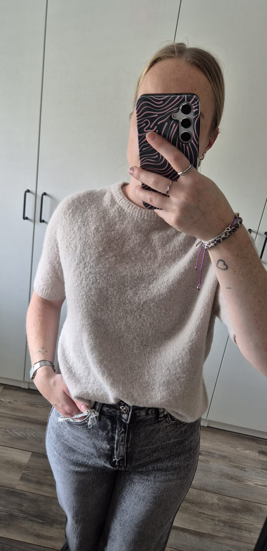 Soft knit short sleeve beige