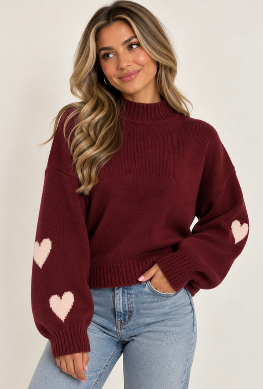 Heart knit red
