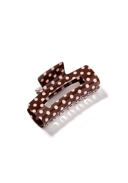 Haarclip bruin met roze stippen