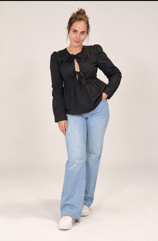 Jasmijn blouse met strikjes zwart