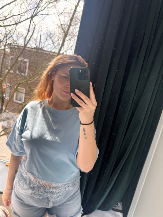 Cropped lace tee blauw