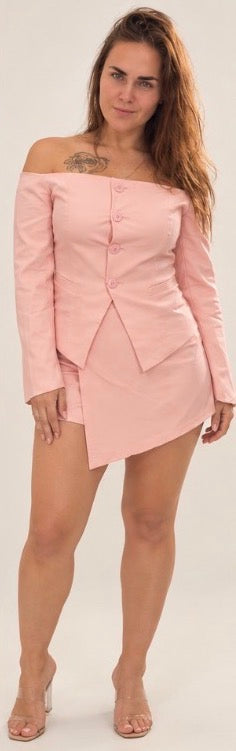 Lela off shoulder blazer top roze