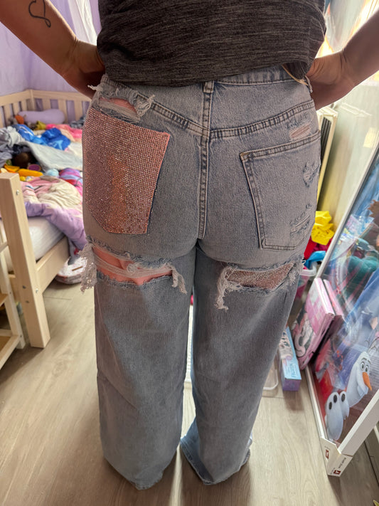 Pink wide leg jeans